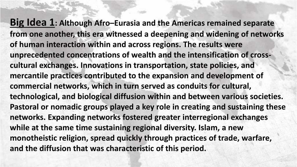 big idea 1 although afro eurasia and the americas