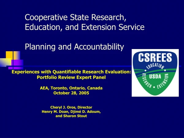 Cooperative State Research, Education, and Extension Service Planning and Accountability
