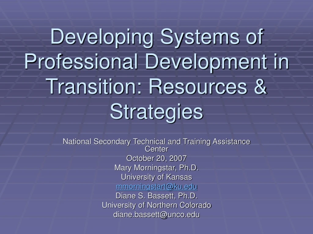 developing systems of professional development in transition resources strategies