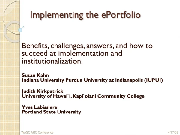 Implementing the ePortfolio