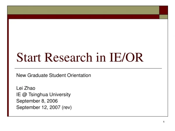 Start Research in IE/OR