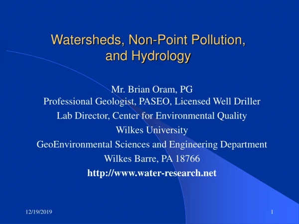 Watersheds, Non-Point Pollution, and Hydrology