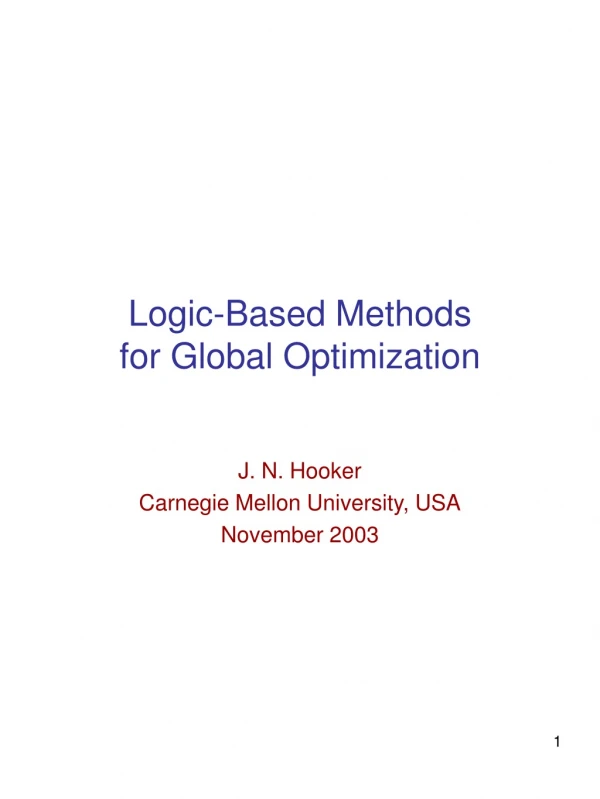 Logic-Based Methods  for Global Optimization