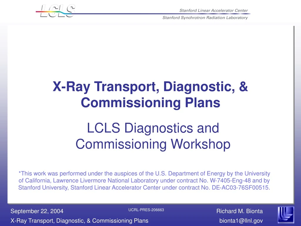 x ray transport diagnostic commissioning plans