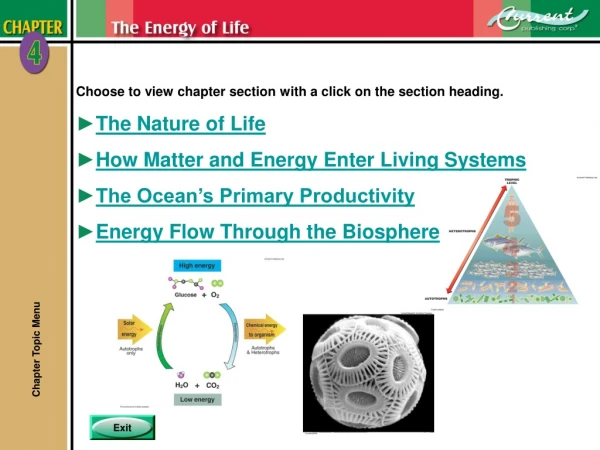 Choose to view chapter section with a click on the section heading. The Nature of Life