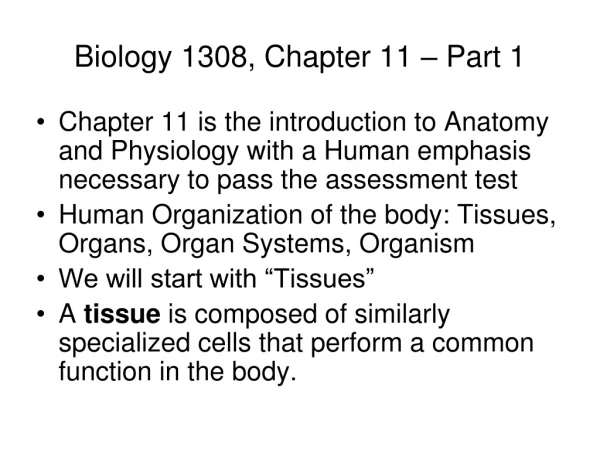 Biology 1308, Chapter 11 – Part 1