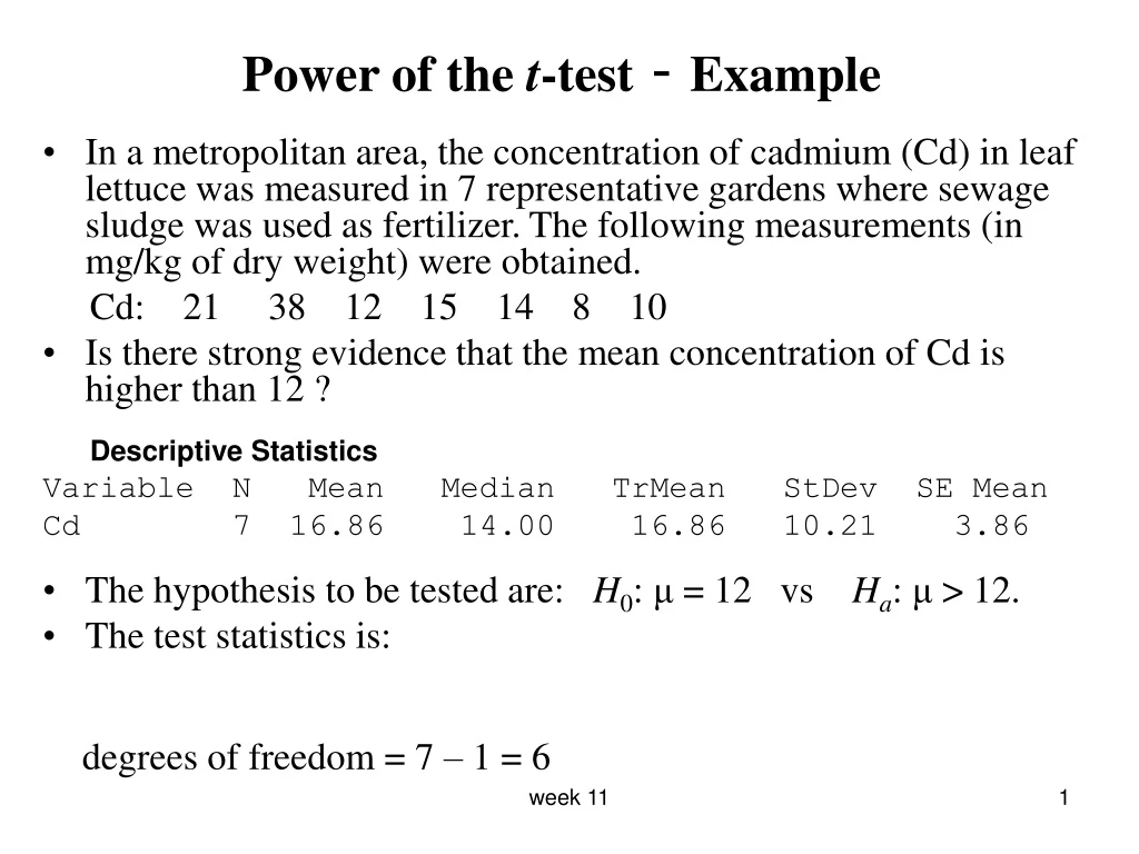 power of the t test example