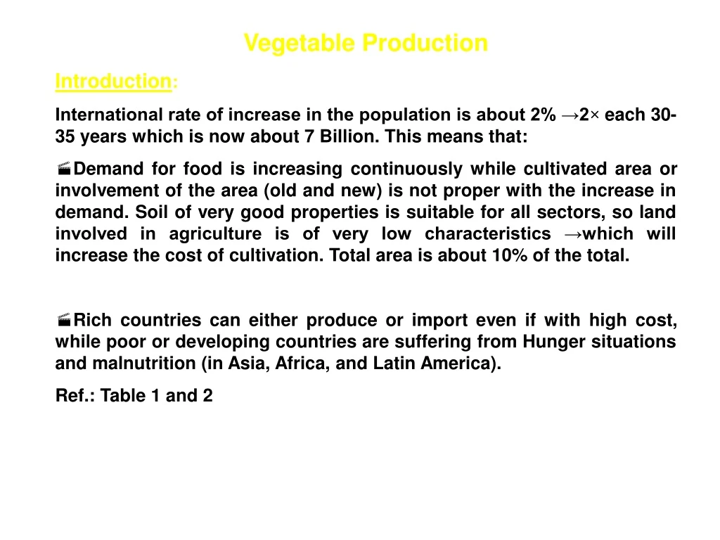 vegetable production introduction international
