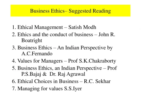 Business Ethics– Suggested Reading