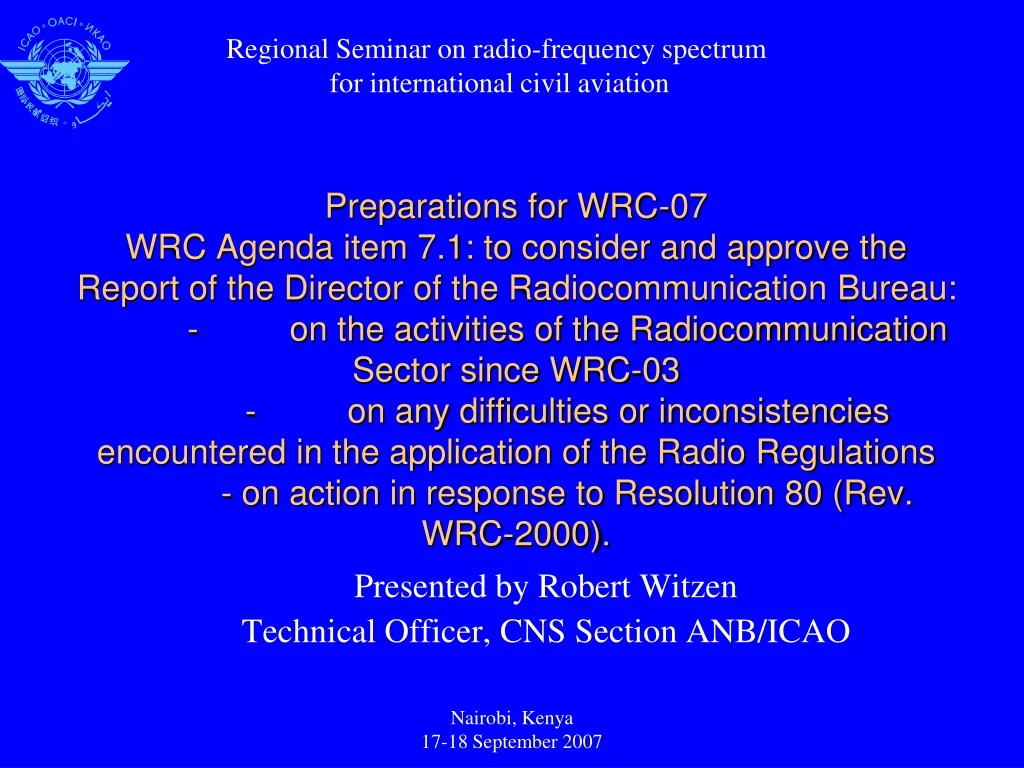 presented by robert witzen technical officer cns section anb icao