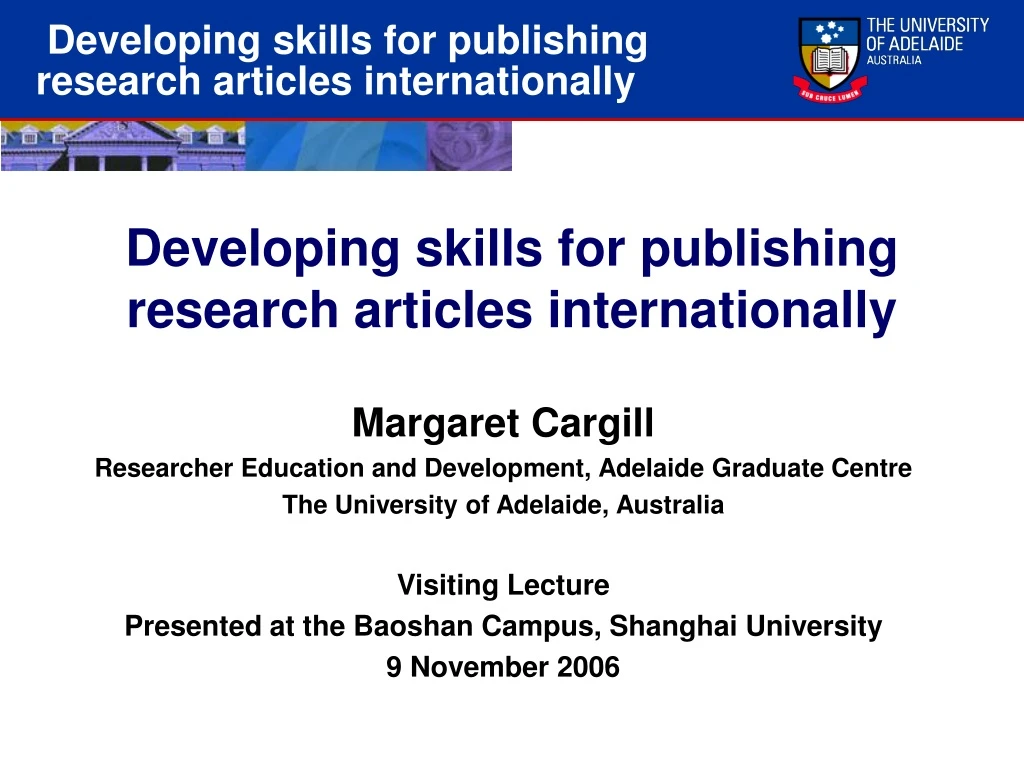 developing skills for publishing research articles internationally