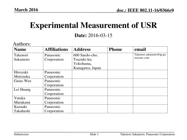 Experimental Measurement of USR