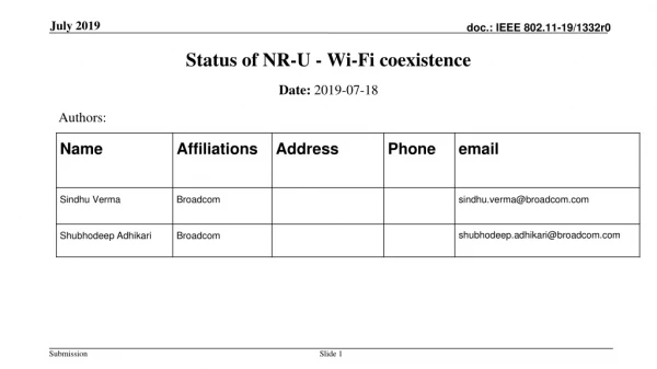 Status of NR-U - Wi-Fi coexistence