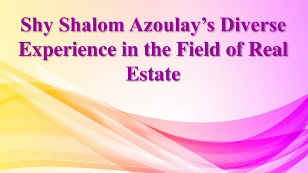 Shy Shalom Azoulay’s Diverse Experience in the Field of Real Estate
