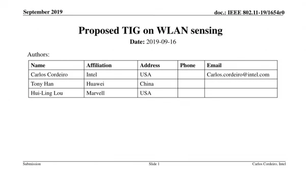 Proposed TIG on  WLAN sensing