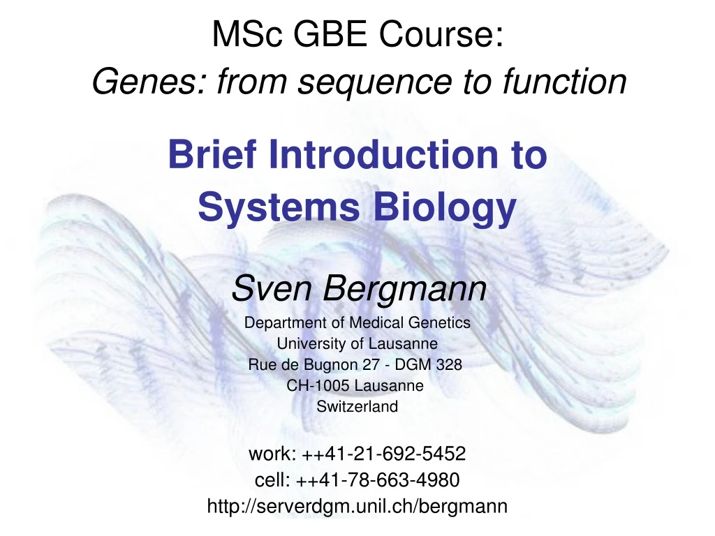 msc gbe course genes from sequence to function