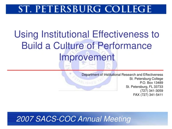 Using Institutional Effectiveness to Build a Culture of Performance Improvement