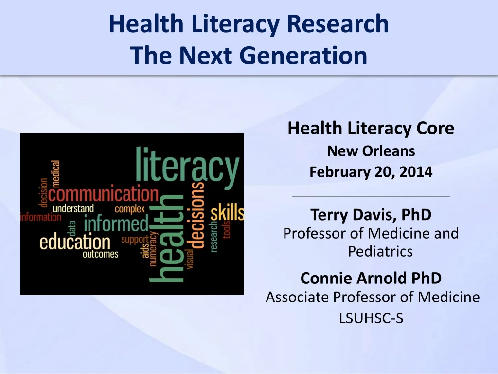health literacy research the next generation