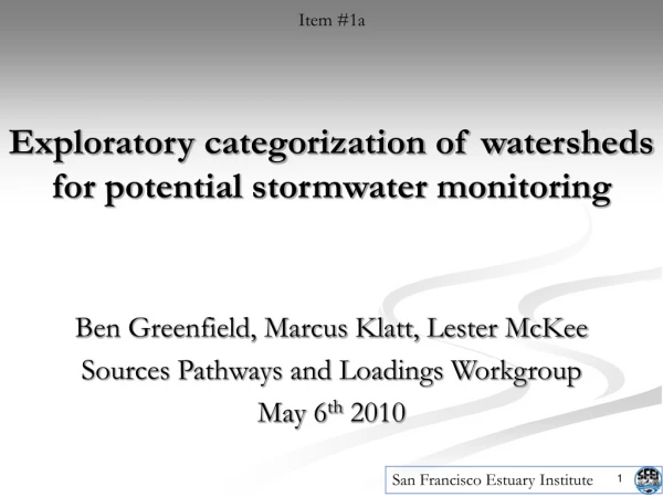 Exploratory categorization of watersheds for potential stormwater monitoring