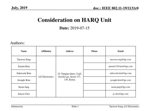 Consideration on HARQ Unit