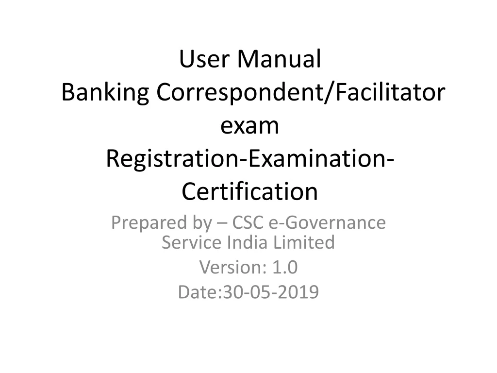 user manual banking correspondent facilitator exam registration examination certification
