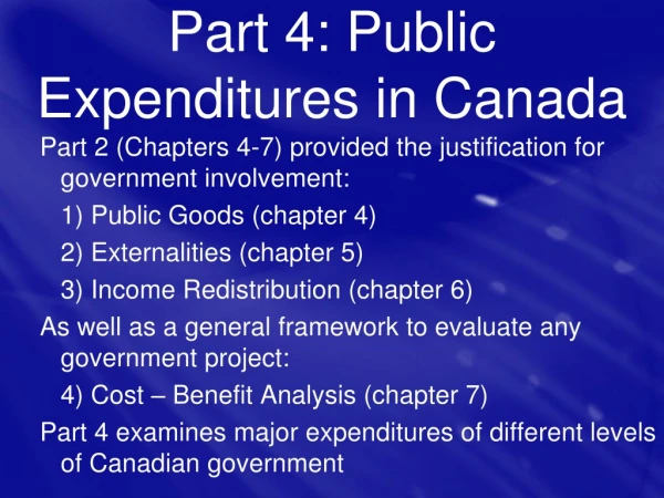Part 4: Public Expenditures in Canada
