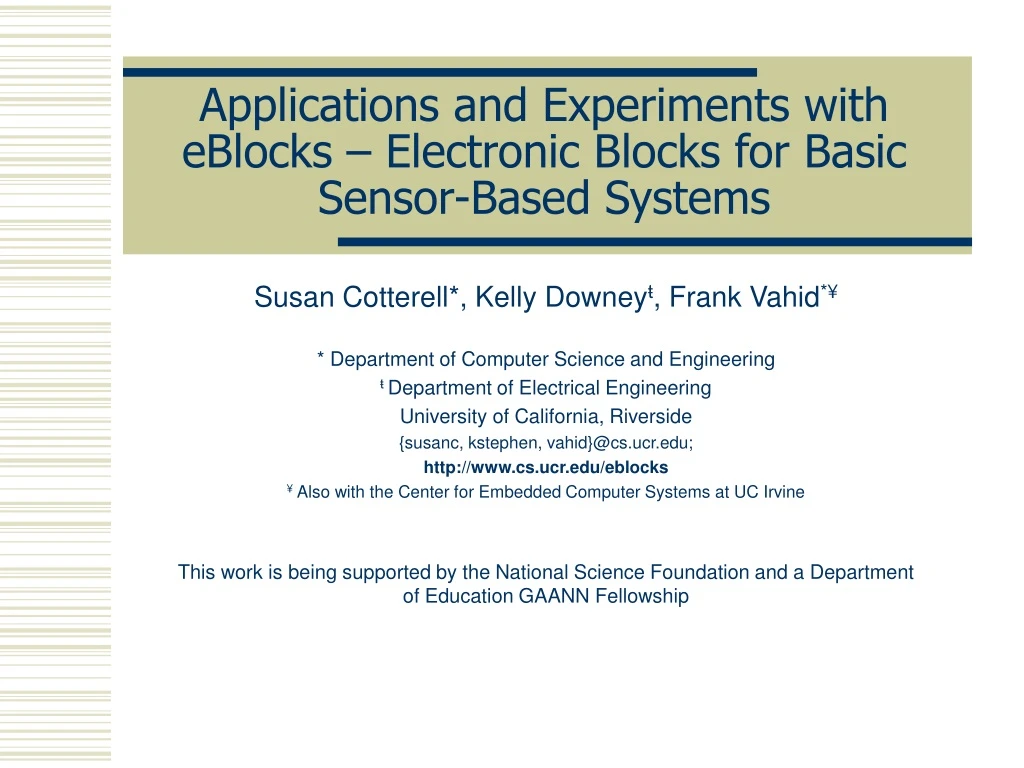 applications and experiments with eblocks electronic blocks for basic sensor based systems