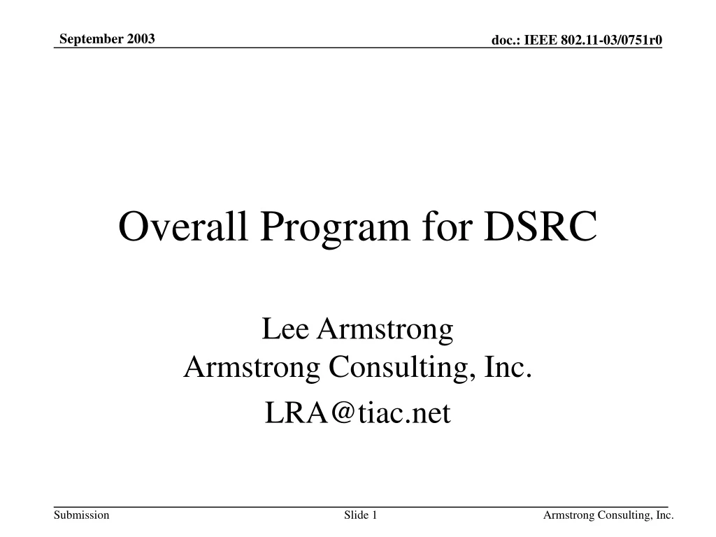 overall program for dsrc