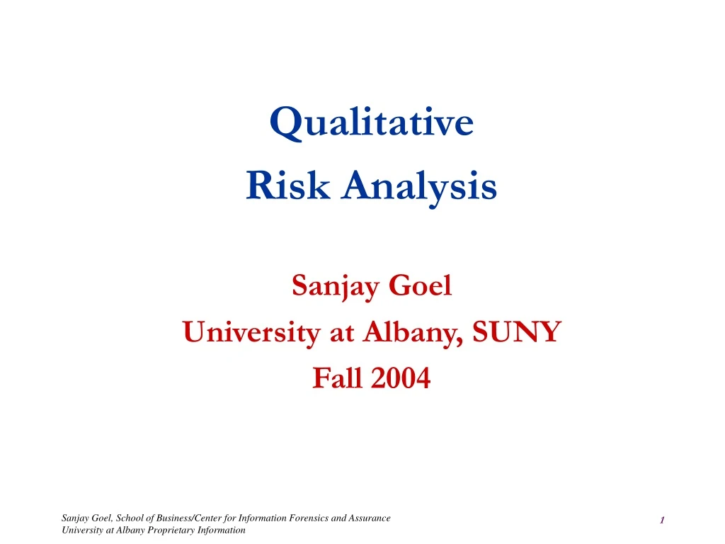 qualitative risk analysis sanjay goel university at albany suny fall 2004