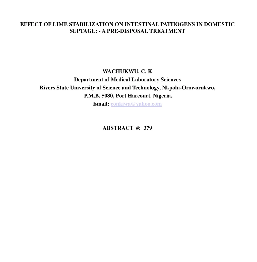 effect of lime stabilization on intestinal