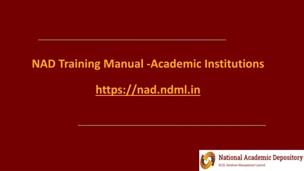 NAD Training Manual  -Academic  Institutions https://nad.ndml