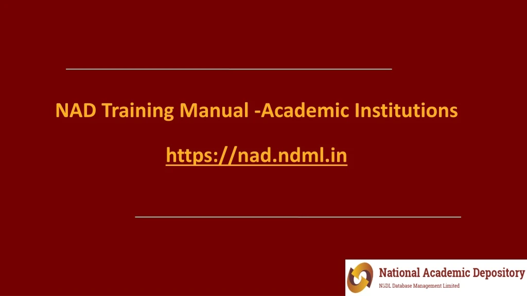 nad training manual academic institutions https