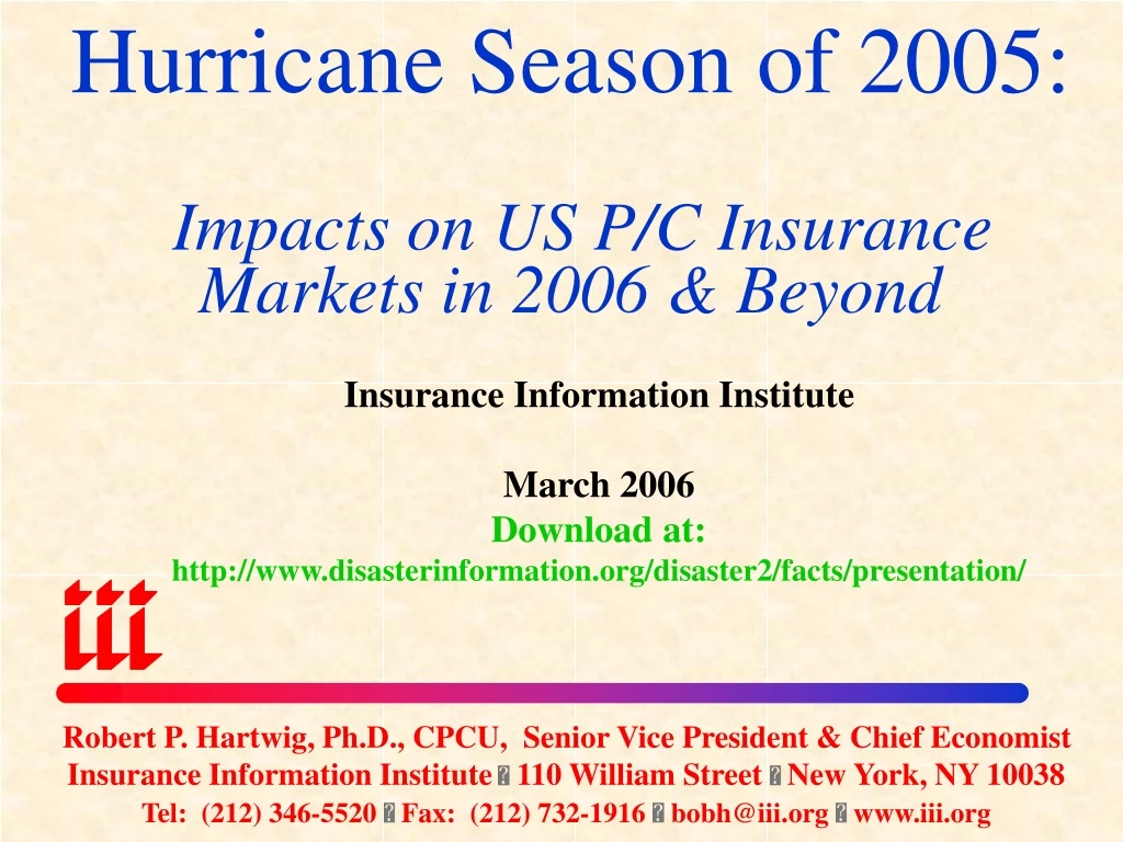 hurricane season of 2005 impacts on us p c insurance markets in 2006 beyond