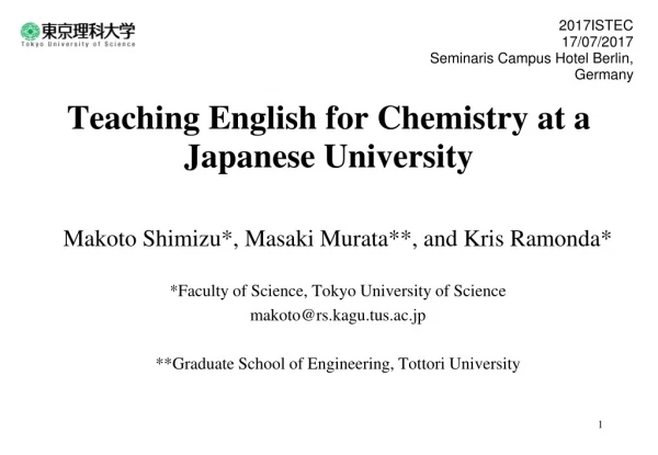 Teaching English for Chemistry at a Japanese University