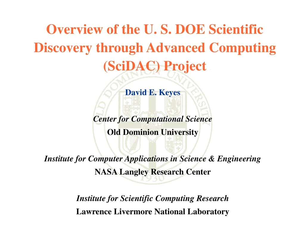 overview of the u s doe scientific discovery