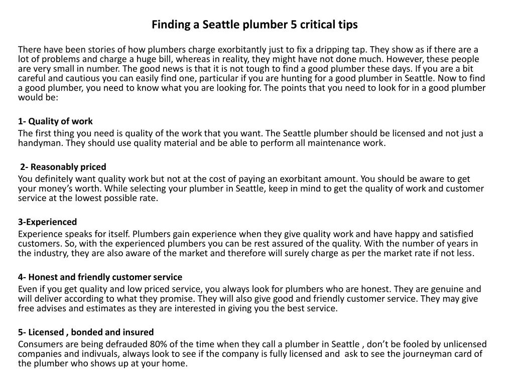 finding a seattle plumber 5 critical tips