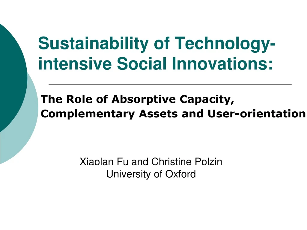 sustainability of technology intensive social innovations