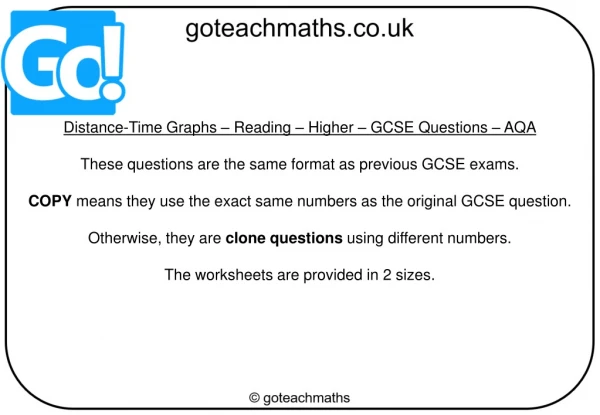 Distance-Time Graphs – Reading –  Higher – GCSE Questions – AQA