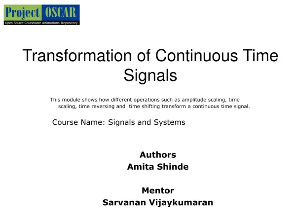 Transformation of Continuous Time Signals