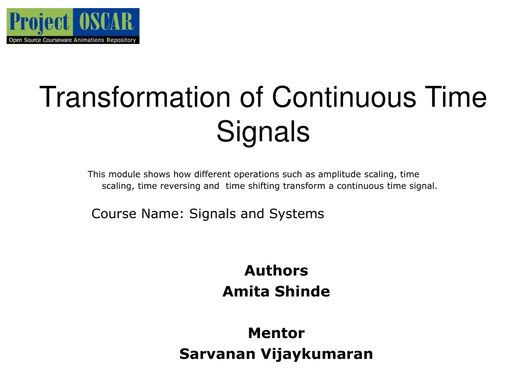 transformation of continuous time signals