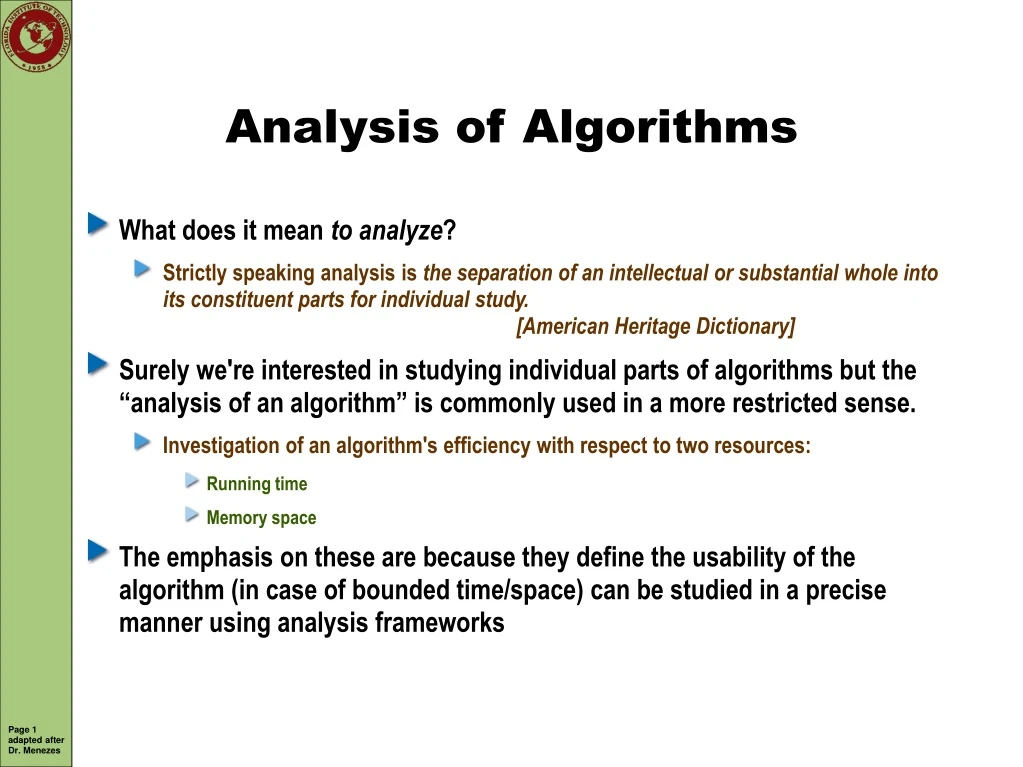 analysis of algorithms