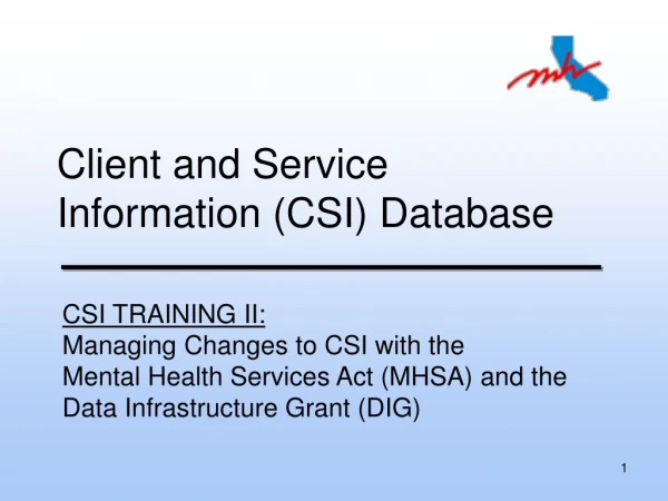 Client and Service Information (CSI) Database