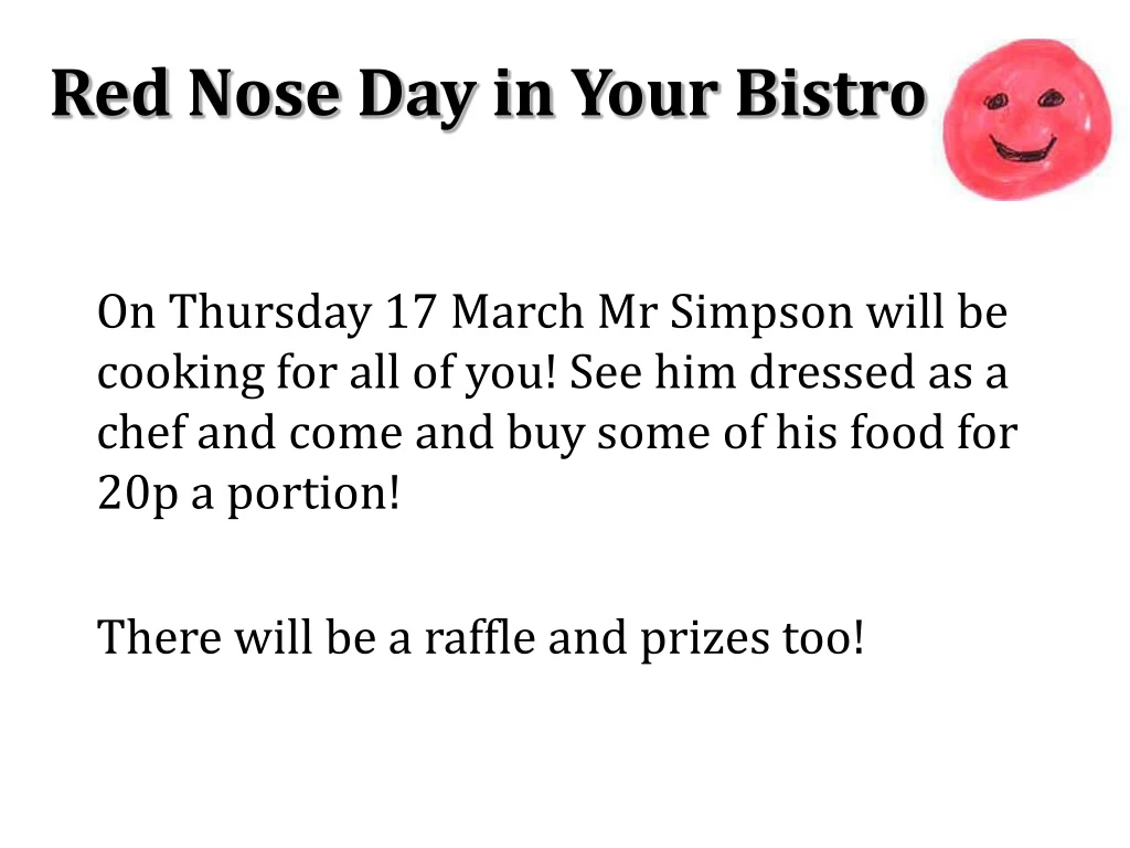 red nose day in your bistro