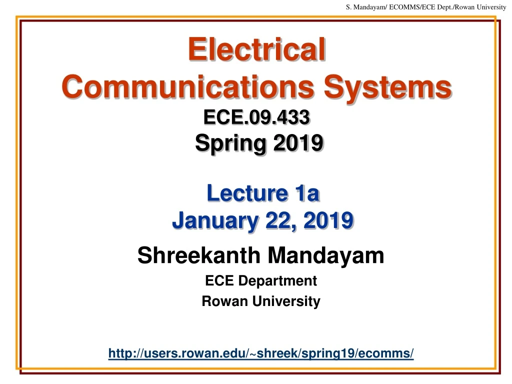 electrical communications systems ece 09 433 spring 2019