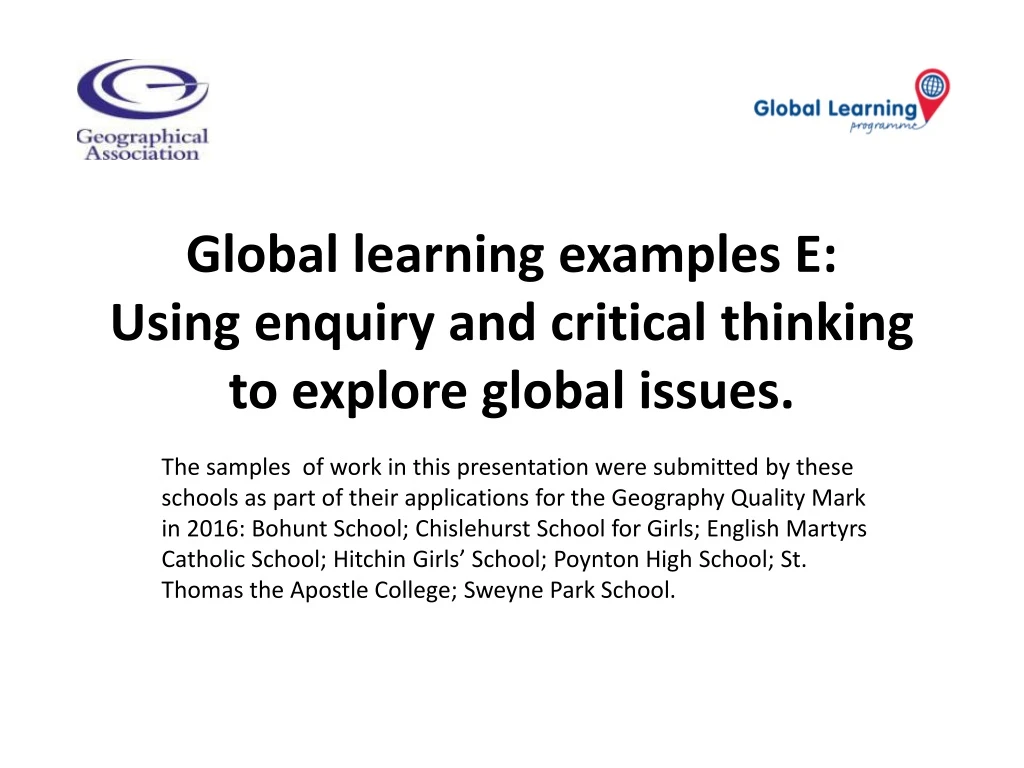 global learning examples e using enquiry and critical thinking to explore global issues