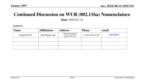Continued Discussion on WUR (802.11ba) Nomenclature