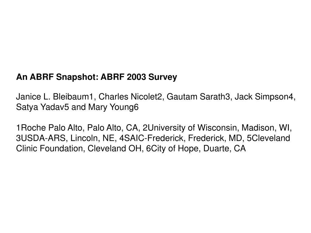 an abrf snapshot abrf 2003 survey janice