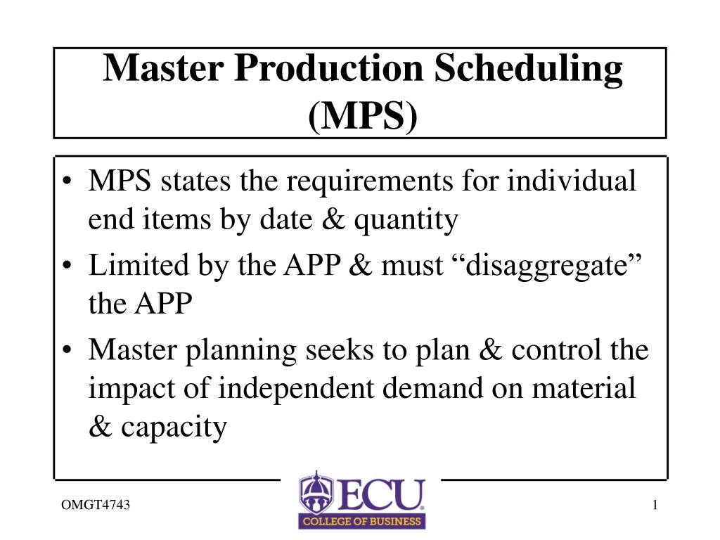 master production scheduling mps