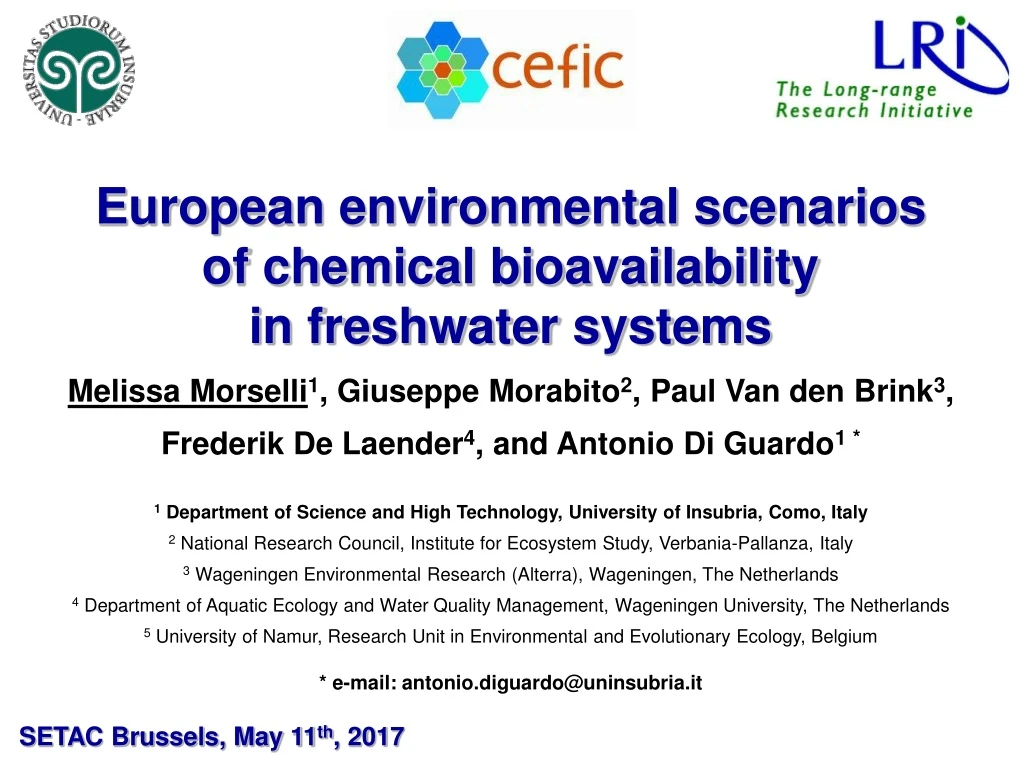 european environmental scenarios of chemical bioavailability in freshwater systems