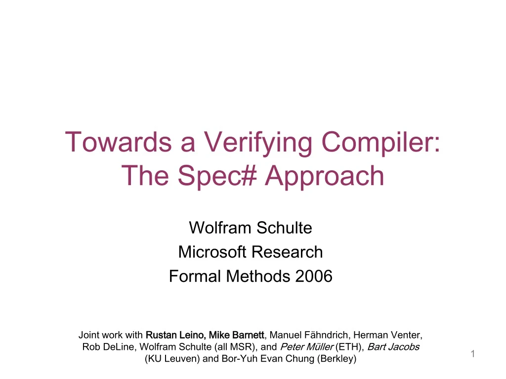 towards a verifying compiler the spec approach